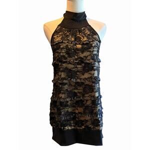 Y2K Moa Moa Whimsigoth Halter Top Size M Black Lace Fairy‎ Grunge Dark Romance